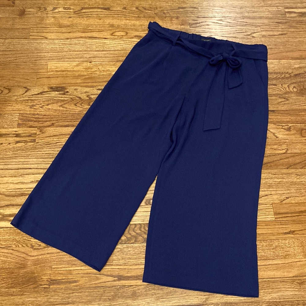 Halogen womens navy dark blue wide leg cropped pant with tie waist large coastal